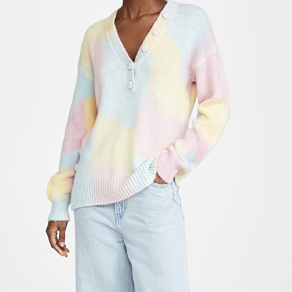 NWT LoveShackFancy Naveen V-Neck Pullover Sweater Tie Dye Fairy Tale Size XS